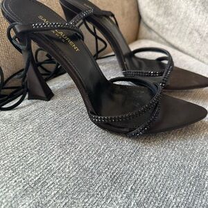 Saint Laurent Black Lace-Up Heels